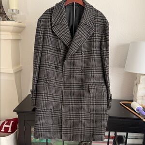 John Varvatos Wool Plaid Double-Breasted Coat Sz 56 Euro (46 US)